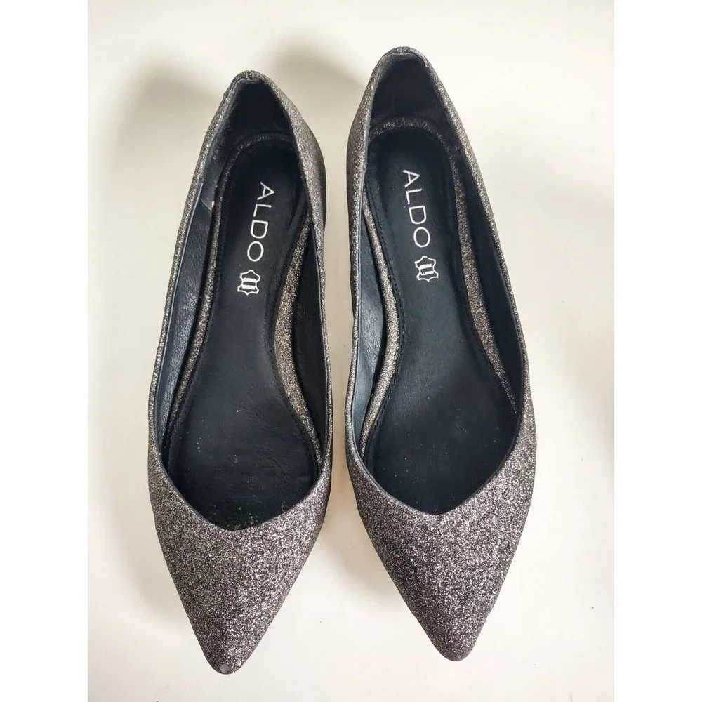 Aldo‎ Waelle Sparkly Glitter Silver Dressy Flats Pointed Toe Leather Lining 8.5